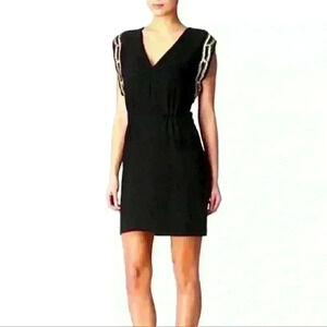 Maje Riviera Sequin Sleeve Black/Gold Mini Dress Sz 36
